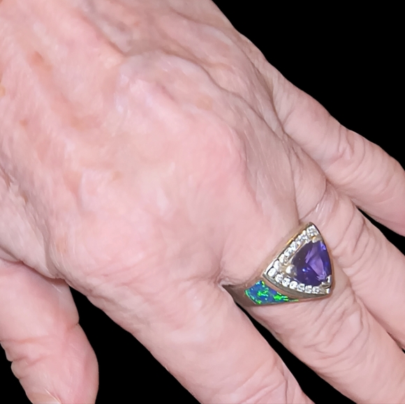 Colorful CZ, Created Opal & Sterling Silver Halo Ring Size 8 - Picture 13 of 13